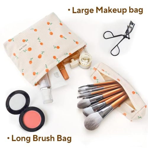 Corduroy Makeup Bag Set - Aesthetic Travel Cosmetic Pouch with Brush Case
