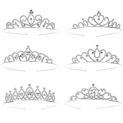 Hedume 6-Pack Rhinestone Princess Crown Headbands for Girls