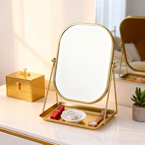 Tstarer Gold 360° Rotating Makeup Mirror with Storage