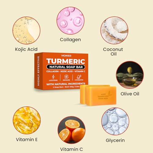 MONIER Turmeric Soap Bar with Kojic Acid & Collagen - Dark Spot Corrector