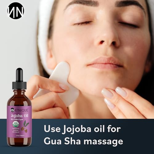 Natnique Organic Jojoba Oil – Pure Cold Pressed Skin, Hair & Nail Care (4 Oz)