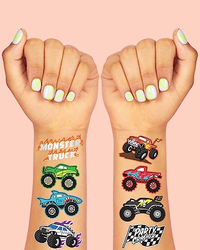 Monster Truck Temporary Tattoos - 42 Metallic Designs for Parties