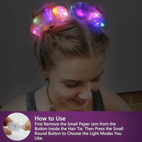 20 Pcs LED Scrunchies - Glow in the Dark Hair Ties with 3 Light Modes