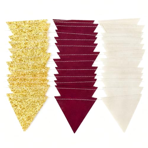 Maroon Gold Mini Bunting Banner - Felt Triangle Flag for Parties