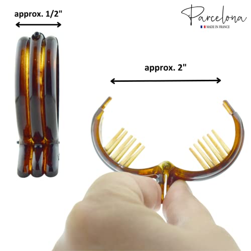 Parcelona French Round Tortoise Shell Hair Clips - 2 Count