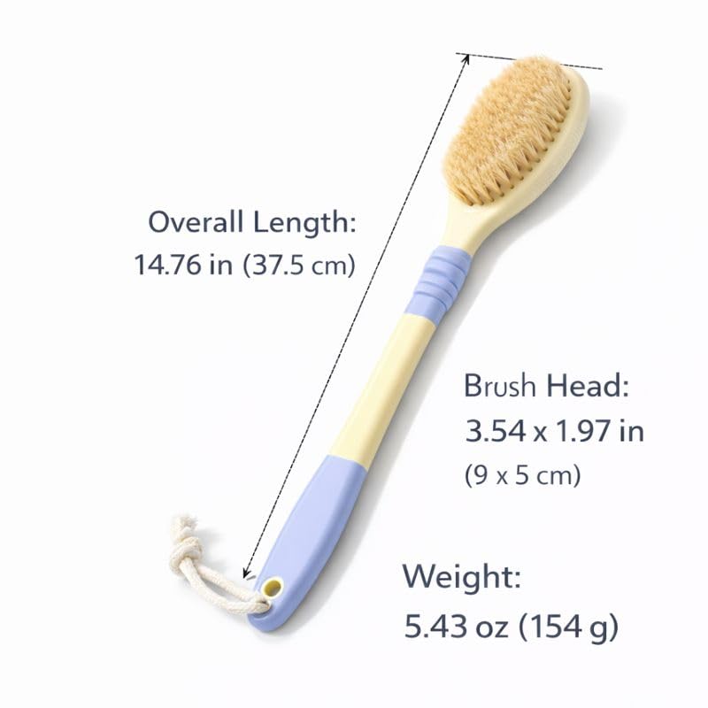 Japanese Back Scrubber with Natural Boar Bristles - Flexible Long Handle Body Brush for Showering