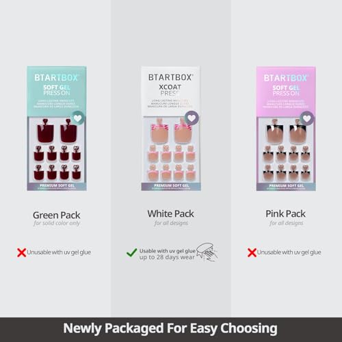 BTArtbox Press On Toenails - French Tip, Short Squoval, 32Ct Kit