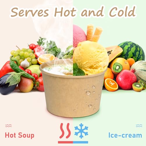 8oz Disposable Paper Ice Cream Cups - 50 Pack, Leak-Resistant Snack Bowls