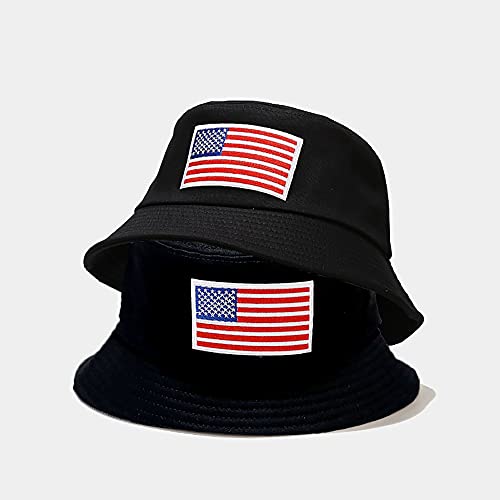 XYIYI Embroidery Cotton Bucket Hat for Women & Girls - American Flag Black, One Size