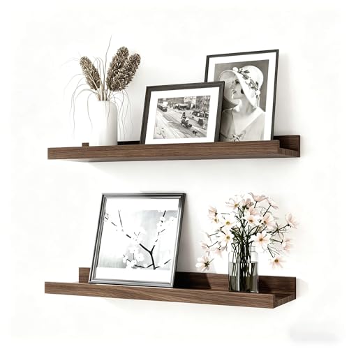 Walnut Floating Shelves Set - 14in Wall-Mounted Display Ledges