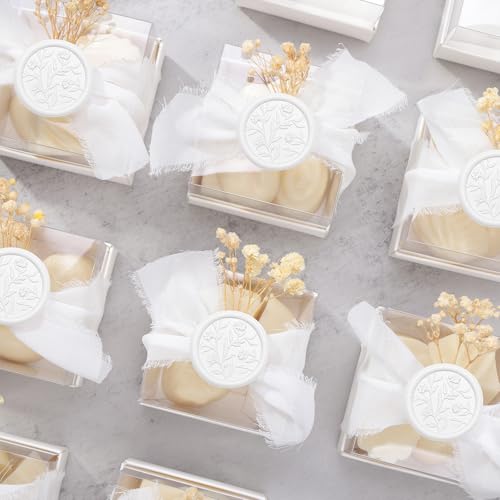 UNIQOOO 3D Flower Wax Seal Stickers - 50 Self-Adhesive White Seals
