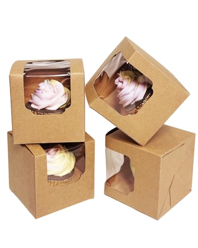 Bakepacker Auto-Pop Cupcake Boxes - 30 Pack, Brown, 3.5"