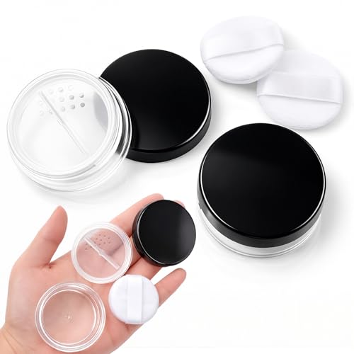 Travel Powder Containers Set - 2 Leakproof 10ml Makeup Holders with Puff