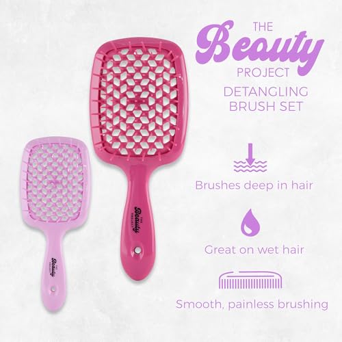 Amethyst Detangling Brush 2-Pack for All Hair Types - Pain-Free, Vented Design