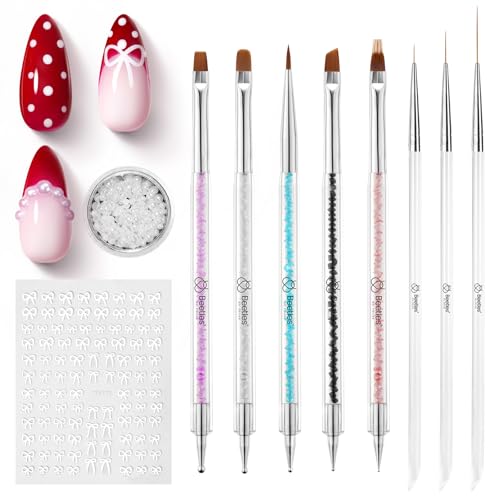 Beetles 8Pcs Double-Ended Nail Art Brush Set with Stickers