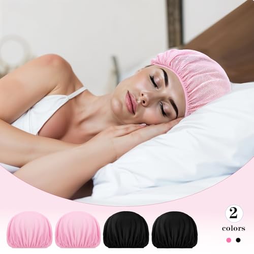 Bremorou 4-Pack Mesh Sleeping Caps for Curly Hair - Soft Night Hair Nets for Women