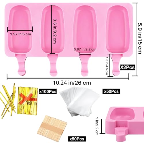 Large Silicone Popsicle Molds Set - 2pcs with 50 Sticks & Bags