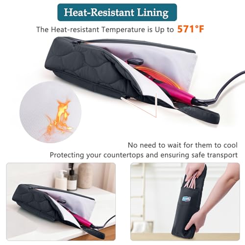 ELCUPA Style B Black Heat-Resistant Hair Tool Organizer Bag, Travel Case for Flat Irons & Curling Irons