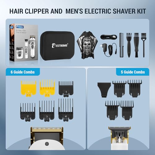 BESTBOMG¢ç Hair Clippers for Men Professional, Hair Clipper, Beard Trimmer & Electric Shaver Kit, Zero-Gapped T-Blade Barber Grooming Kit, LED Display, Rechargeable, Gifts for Men
