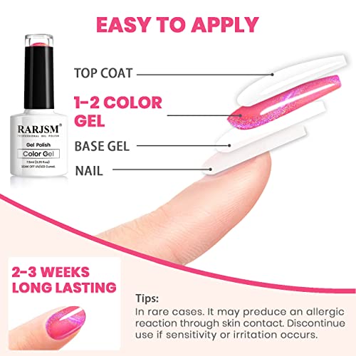 RARJSM Cat Eye Gel Nail Polish Variation RAR258 - Galaxy Chameleon Magnetic Hot Pink Holographic Glitter Soak Off UV LED Manicure 7.5ML
