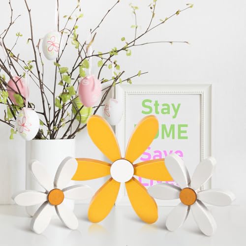 Summer Daisy Decor Wooden Flowers - 3pcs Table Centerpieces