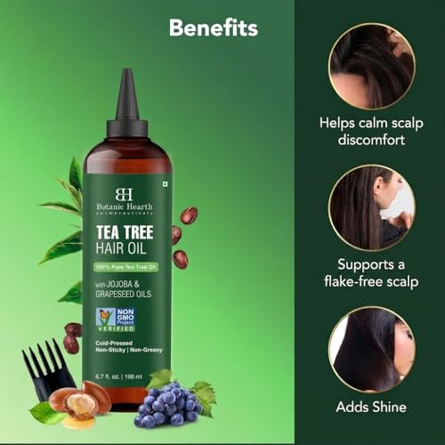 Botanic Hearth 100% Pure Tea Tree Scalp Oil for Hair Growth, Dandruff & Itchy Scalp Relief 6.7 Fl Oz | Infused with Coconut Oil | Repairs Dry Damaged Hair & Strengthens Hair | All Hair Types
