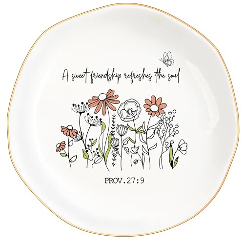 Inspirational Ceramic Jewelry Dish with Bible Verse - Proverbs 27:9