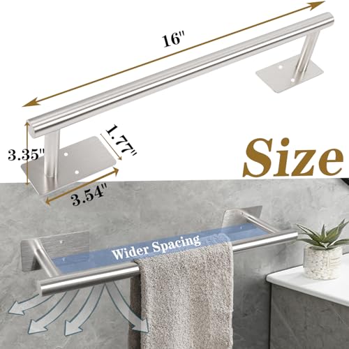 Brushed Nickel Adhesive Towel Bar - 16 Inch Stainless Steel Holder for Bathroom