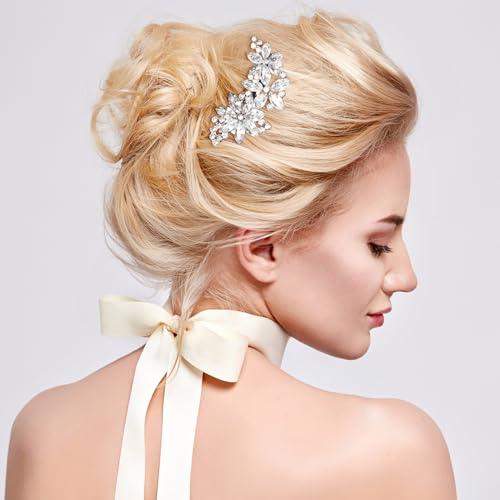 PAGOW Silver 2pcs Crystal Flower Hair Clips – Bridal Rhinestone Hair Pins, 5-Petal Headpiece (A Style)
