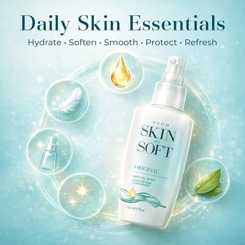 AVON Skin So Soft Original Bath Oil Spray - Moisturizing Shower Oil with Jojoba Oil & Vitamin E - Non-Greasy Formula for Dry Skin Care - After Shower Moisturizer for Women - Hydrating Spray, 5 fl oz