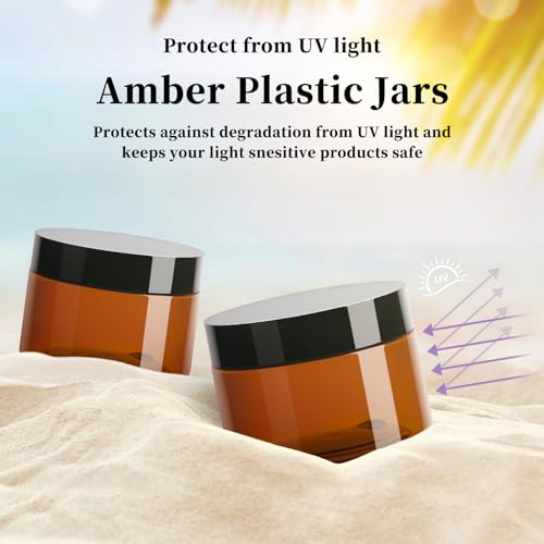4oz Amber Plastic Cosmetic Jars - 12 Pack Leak Proof Containers