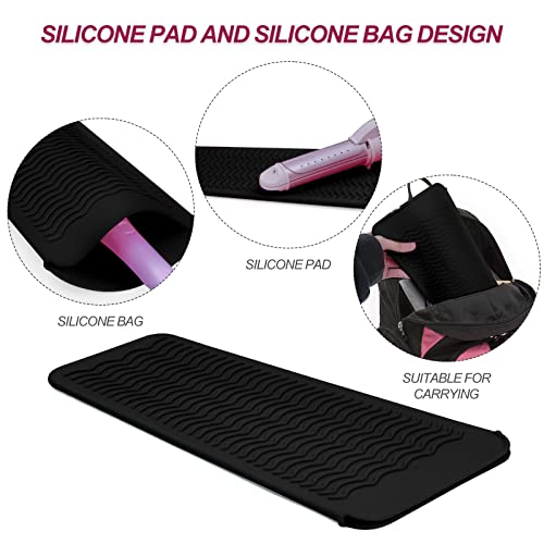 Heat Resistant Silicone Mat & Pouch for Hair Tools - Black