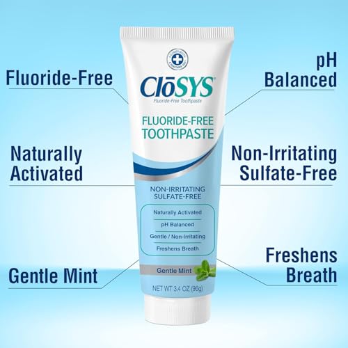 CloSYS Fluoride-Free Travel Toothpaste 3.4 oz Pack of 3 - Gentle Mint, Sensitive Formula