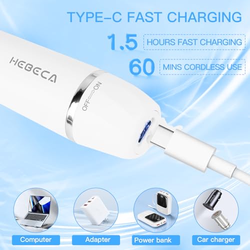 HEBECA Ear Nose Hair Trimmer for Women, Eyebrow & Face Hair Trimmers, 3in1 Electric Facial Hair Trimmer, Waterproof & Rechargeable Women's Face Hair Remover Portable (White)