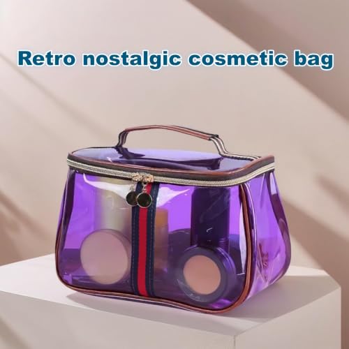Women’s Waterproof Vintage Clear Cosmetic Bag with Zipper - Large Capacity Travel Toiletry Organizer