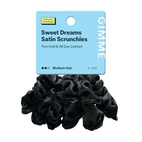 GIMME Medium Satin Scrunchies - No-Breakage, Crease-Free Hair Ties - 4 Pack - Black