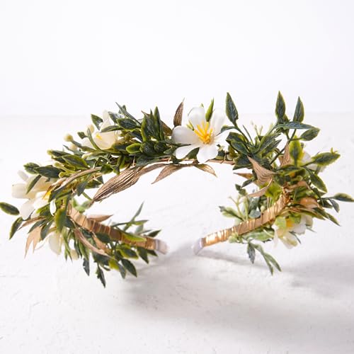 Beige Fairy Flower Crown Headband Handmade Bohemian Floral Headpiece for Weddings & Events