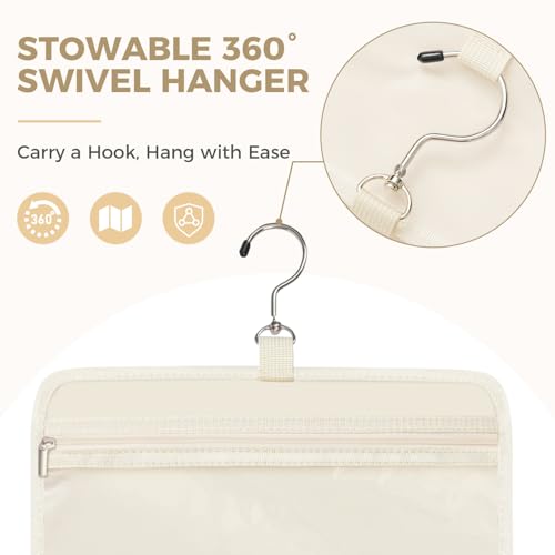 Prezon Portable Hanging Toiletry Bag for Women - 4 Leakproof Compartments, Beige