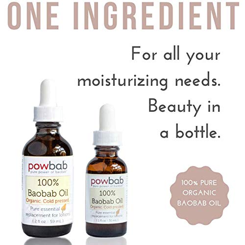 Powbab Organic Baobab Oil for Skin, Hair & Nails - Cold Pressed 2oz