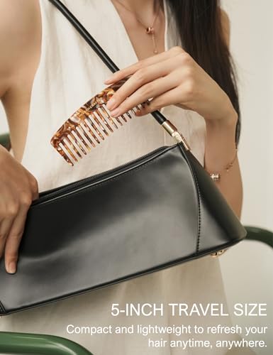 Heesch Amber Wide Tooth Comb Set for Curly & Thick Hair - 5 & 7 Inch Travel & Styling Comb
