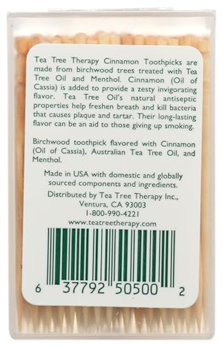 Tea Tree Therapy Cinnamon Toothpicks - 100 Count with Antiseptic Properties