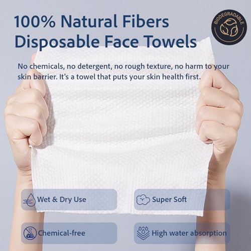 Disposable Face Towels - 50 Biodegradable Makeup Remover Wipes, Extra Soft & Absorbent