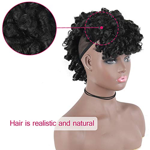 Oseti Curly Mohawk Ponytail Wig with Bangs - 1B Clip-in Afro Faux Hawk