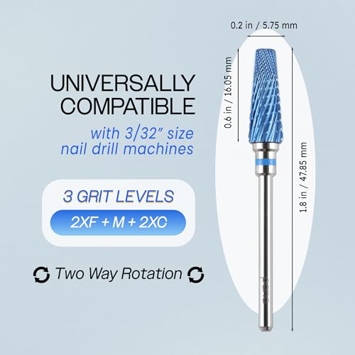 PANA 5-in-1 Nail Drill Bit - 3/32" Shank, Blue, Dual Rotation