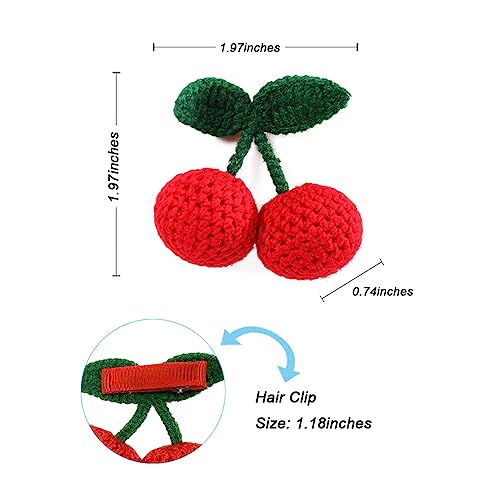 Handmade Cherry Shape Hair Clips for Kids - 2 Pcs Crochet Barrettes