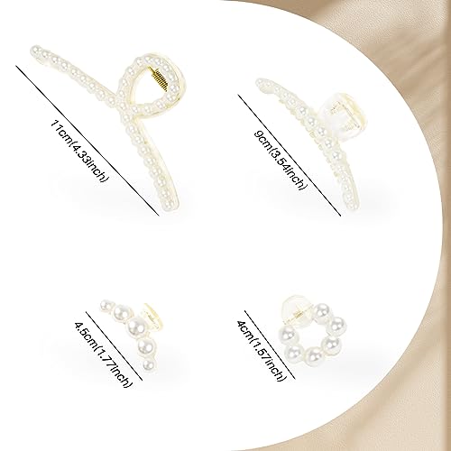 Pearl Hair Clips Set for Women - 8pcs Claw Barrettes for Thick & Thin Hair