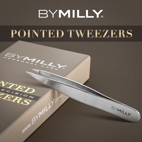 Silver Pointed Tweezers - High Carbon Stainless Steel Precision Hair Removal by MILLY