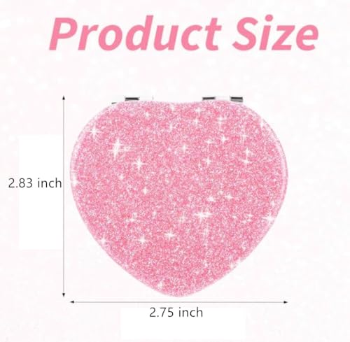Heart Shaped Compact Travel Mirror for Women - 1X/2X Magnification