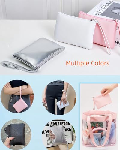SeBUCUOO Pink 4.5 x 6.5 Leather-Style Coin Purse Wristlet – Clutch Stadium Approved Makeup Bag