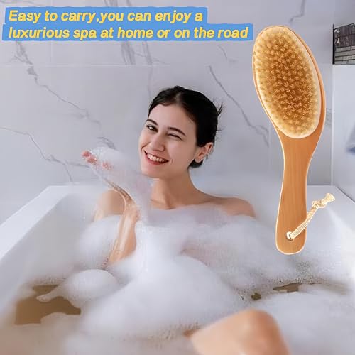 Natural Bristle Dry Brushing Body Brush with Wooden Handle